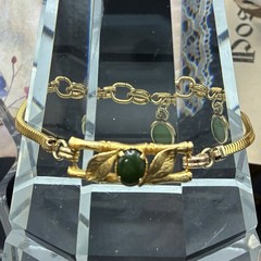 Elegant Custom Vintage 12k Yellow Gold Filled Bracelet, Bamboo Motif, Jade? OOAK