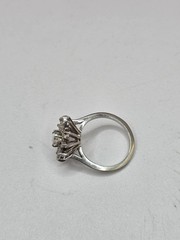 Antique 14K white gold diamond art deco flower ring