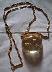 MCM Goldtone Lucite Fishbowl Statement Necklace 1950s Clarice Simmons