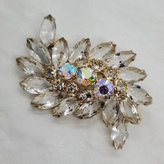 2.5″ Vintage Clear Navettes and AB Rhinestone Brooch Floral