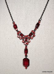 VINTAGE SIGNED VCLM RED RHINESTONE 16″ NECKLACE AND RING Beautiful Condition!