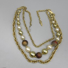Vintage Layered Necklace Chains Beaded Simulated Pearl 20 Inch