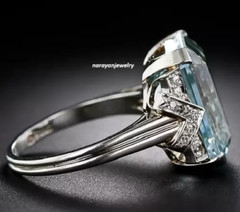 Vintage Art Deco style 9.69 CT Aquamarine 925 Sterling Silver wedding Ring