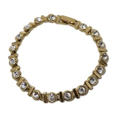Clear Crystal Bezel Tennis Bracelet Gold Tone 7 Inches Vintage Unsigned Sparkly!