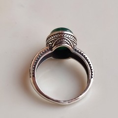 Vintage Victorian Ring Sterling Silver Engraved Green Jade Stone – Size 9.5