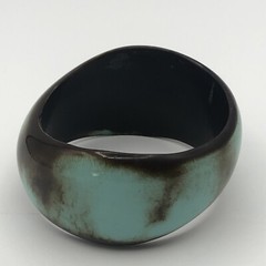 Chunky Exquisite Brown Turquoise Wide Wave Plastic Bangle Bracelet Art Western