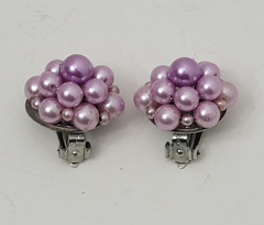 Vintage Lilac Imitation Glass Pearl Necklace & Earring set, 5 Strands