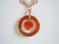 Necklace Pendant Ring Heart Carnelian 12.1 G/39 Cm