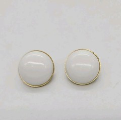 Monet White Clip-on Earrings Gold Tone Round Button Art Deco Vintage .75 in