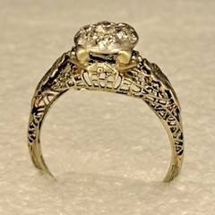 Antique 18K White Gold Diamond Cluster Filigree Engagement Ring Edwardian? Deco?
