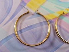 Gold Tone Large Hoop Earrings, 45mm Diameter Vintage