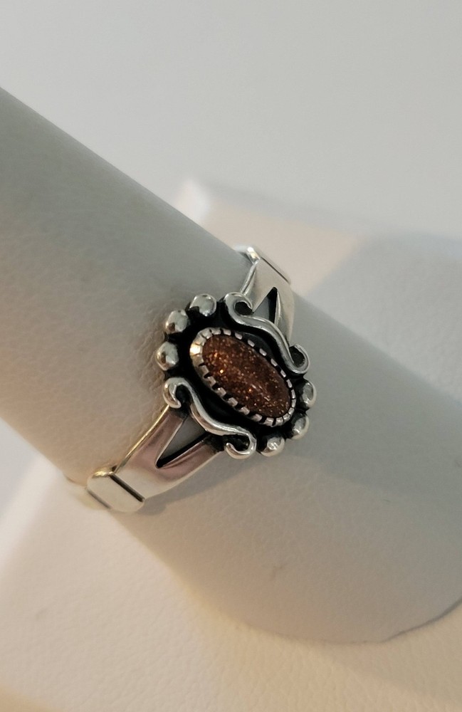 Vintage Sterling Silver Ring sz 10 Wheeler Mfg Southwestern Style Orange Sparkle