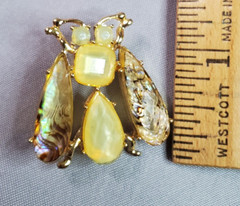 Bug Fly Bee Wasp Pin Insect Goldtone Faux Abalone Costume Fashion Estate 1.25 in