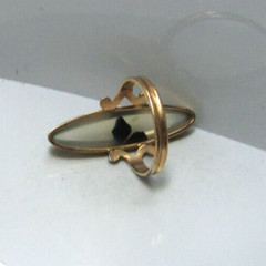 Vintage Victorian 10K Yellow Gold Elongated Beveled Montana Agate Ring Sz 4.25