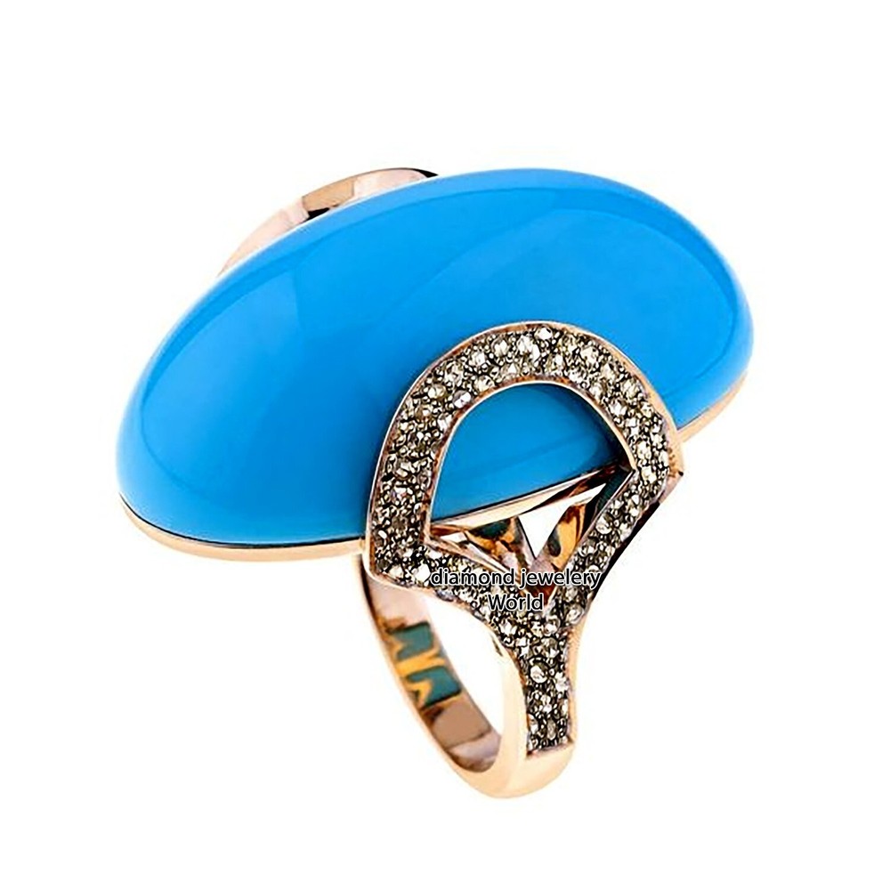 1.35ctw Rose Cut Diamond Turquoise Studded Silver Vintage Gorgeous Ring Jewelry