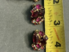 VTG JULIANA DeLIZZA ELSTER RED FUCHSIA RHINESTONE BROOCH EARRINGS SET PARURE