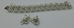 Vintage Francois Bracelet & Clip Earrings Set Silver Tone Blue Iridescent Stones
