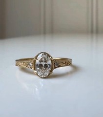 Victorian Style 2.0 Ct Oval Cut Moissanite Gemstone Decorative Engagement Ring