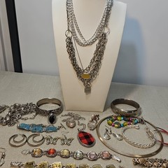 Silver Tone Jewelry Lot All Wearable 1lb +