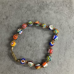 Vntg Venetian Murano Moretti Millefiori Glass Bead Bracelet 8.5 In