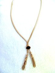 Vtg Monet Pamela Fringe Tassel Dangle Lariat Bolo Slide Gold Tone Necklace 24″