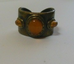 Vintage Signed N A Brass Orange Cabochon Ring Size 8