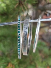 3 Vintage BEAU & MEXICO Sterling Silver 925 Bangle Bracelet Lot Teal Rhinestones