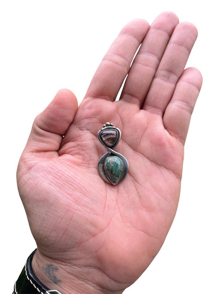 Vintage Elysium Inc Nancy Brown Sterling Silver 925 Turquoise & Quartz Pendant