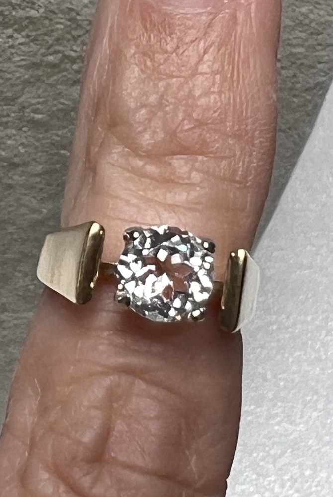 Vintage Brushed Gold Tone CZ Solitaire Ring Approx Size 5
