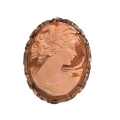 Vintage 800 Silver Carnelian Shell Cameo Brooch Pendant Marcasite Scalloped