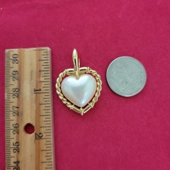 Vintage Lady Remington Heart Shaped Faux Pearl Gold Tone Pendant Cottagecore