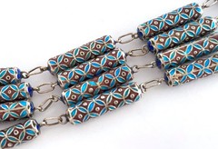VINTAGE CHINESE EXPORT SILVER & CLOISONNÉ ENAMEL BARREL TUBE LINK NECKLACE 77CM