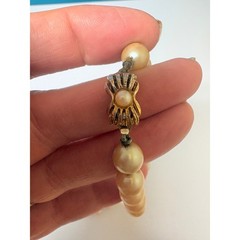 Vintage Faux Pearl Choker Necklace Cream Graduated Beads Gold Tone Clasp 15 In