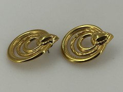 Vintage Gold Tone Post Earrings 1″ Concentric Ring Teardrop Textured
