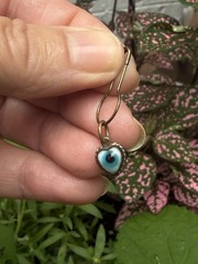 Antique 1900s Victorian Glas Evil Eye Brass Pendant Amulet Good Luck Protection
