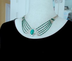 NATIVE AMERICAN STERLING NECKLACE w MALACHITE, 18 INCHES, 18 GRAMS