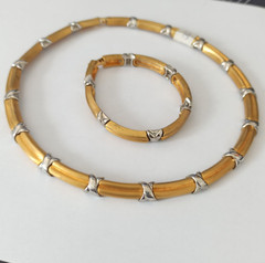 Vintage Bicolor Set Collar Bracelet Heavy Deco X-Design Link Classic Timeless