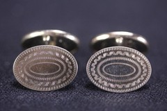 Antique PSM Phillip-Simons Co Belais 14K White-Gold-Front Cufflinks Oval Shape