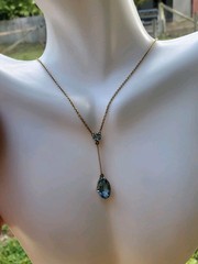 Antique Lavalier With Natural Aquamarine Gemstone 15k Yellow Gold