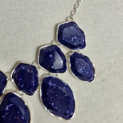 Style & Co Statement Necklace Dark Blue Speckled Stones Silver Tone Setting
