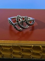 Vintage Signed SUN Sterling Black & White Diamond Ring Size 7