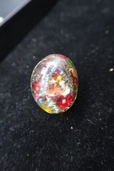 Vtg Domed Confetti Gold Tone Acrylic Resin Artist Made Adjustible Ring Fireworks