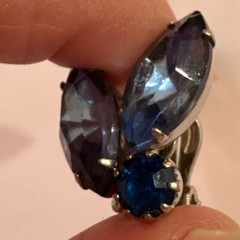 1960s Vintage Blue Rhinestone Clip On Earrings Cocktail Party Jewelry