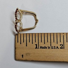 vtg Goldtone Brooch Pin Cat-Eye Glasses w/ Red Stones- S3