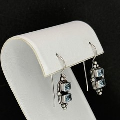 Vintage 925 Sterling Silver Blue Topaz Dangle Earrings French Wire