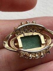 Vintage Designer Lanvin Emerald Rhinestone? Pendant 14k Gold Pearl Necklace