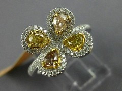ESTATE WIDE 1.52CT MULTI COLOR DIAMOND 14KT 2 TONE GOLD CLOVER FLOWER LOVE RING