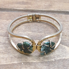 Vtg 1940s Genuine Prong Set Jade Nugget Clamper Bracelet & Clip On Earring Set