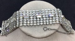 Vintage Weiss Costume Silver Tone Wide Chunky Rhinestone Bracelet 7″ AS IS H195