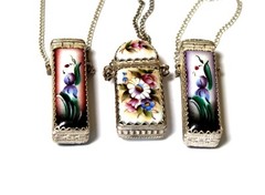 Vintage Enamel Hand Painted Russia Finift Jewelry Necklace-Locket 3 Variation#73